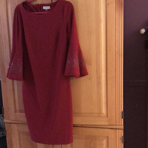 Calvin Klein Bell Sleeve Sheath Dress with Sparkles - Picture 2 of 4